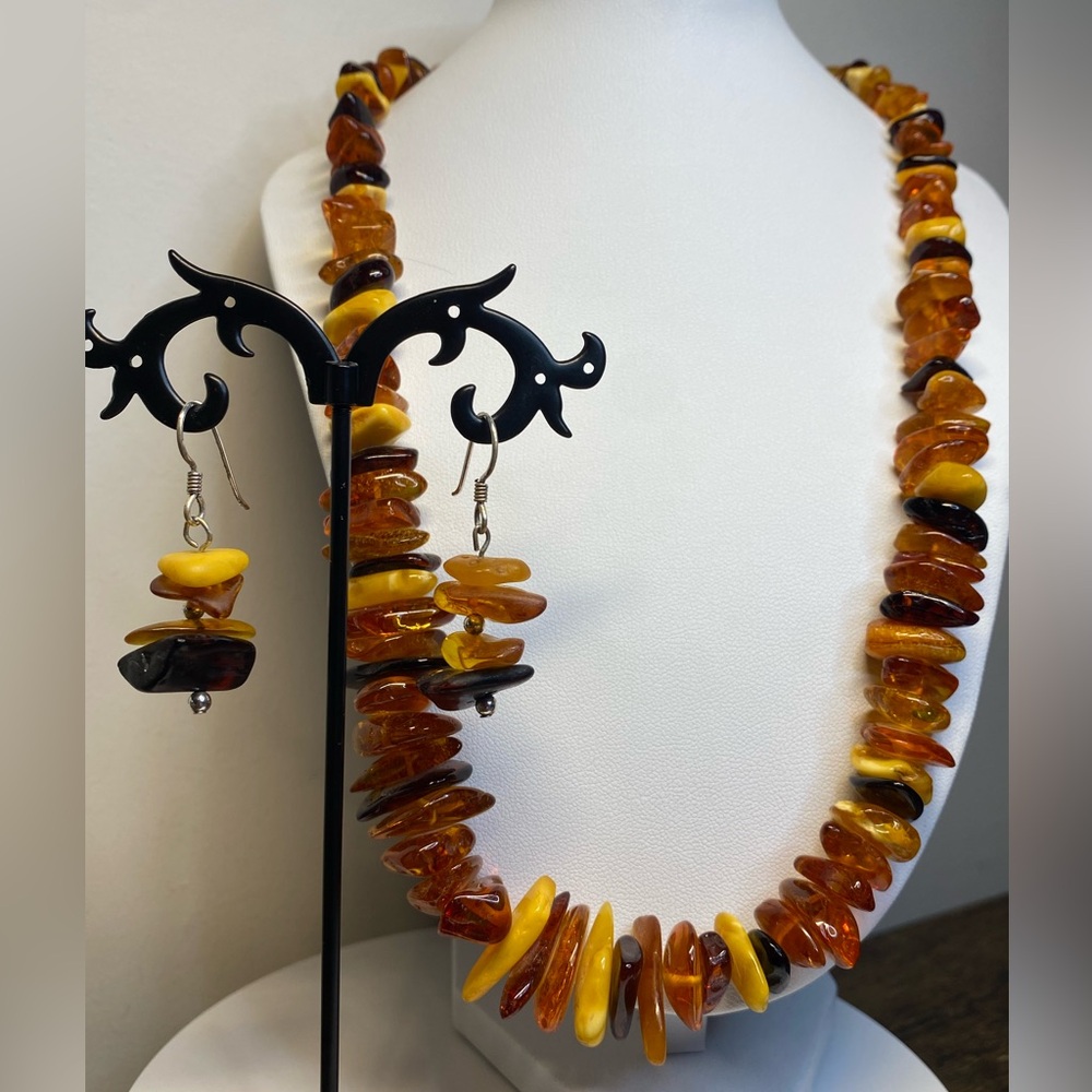 Silpada Rare Sterling Silver & Graduated Mixed Amber Necklace & Earring Set